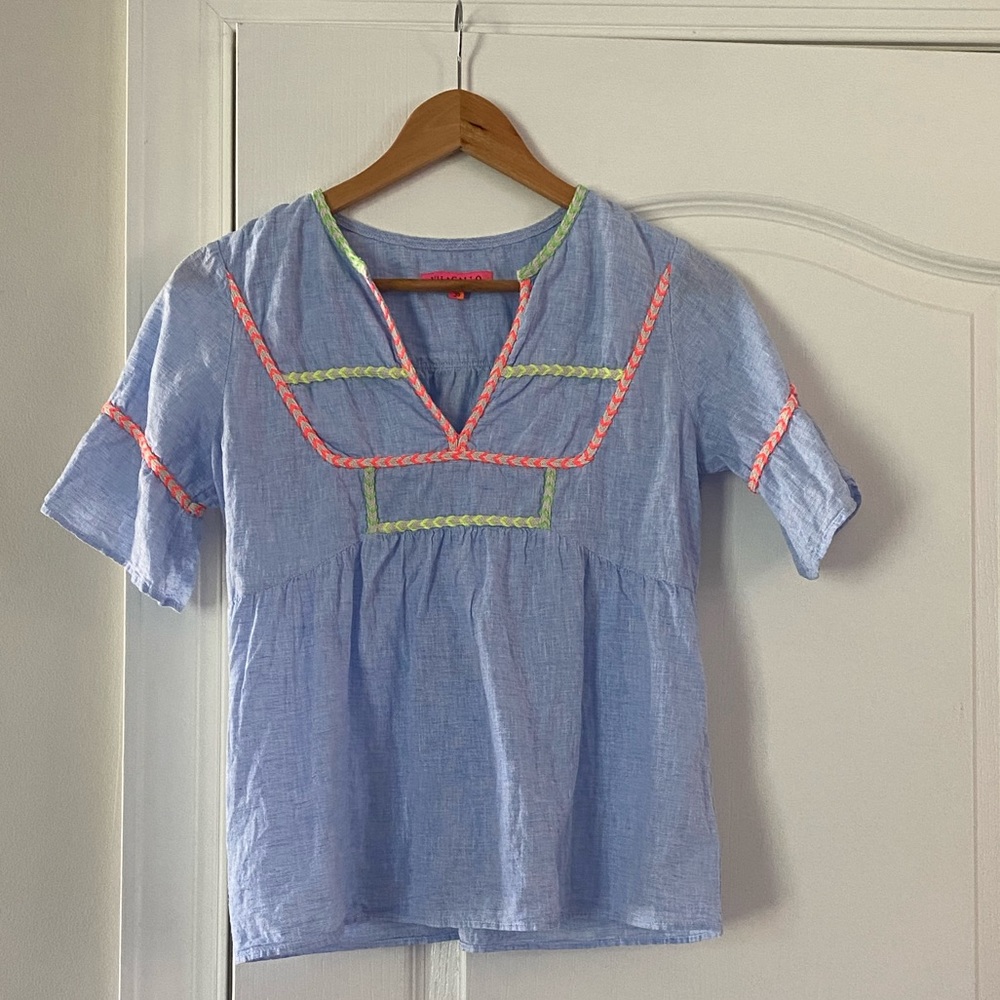 Blue Villagallo shirt with neon detailing, size 36
